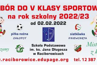 Szkoła Podstawowa w Raciborowicach ogłasza nabór do V klasy sportowej.